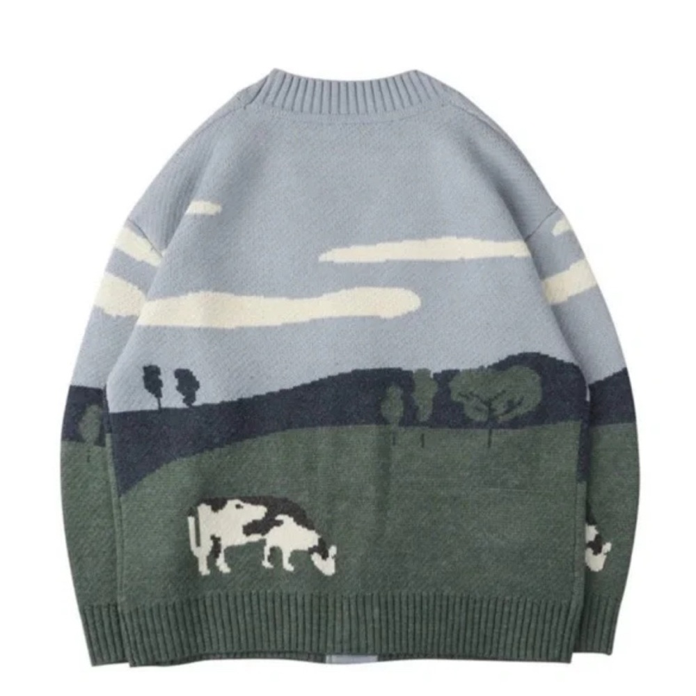Aelfric Eden Blue and Green Landscape Cardigan - Picture 2 of 6